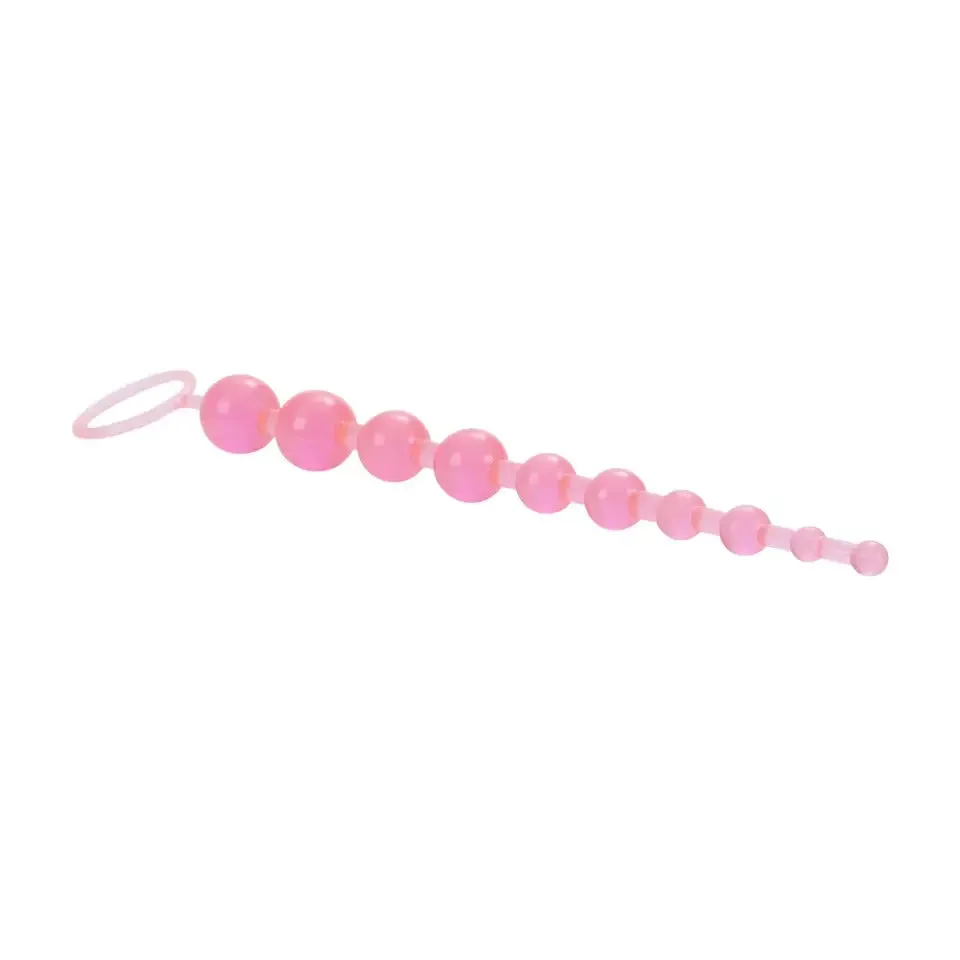 13-inch Colt Pink Bendable Jelly Anal Beads with Finger Loop