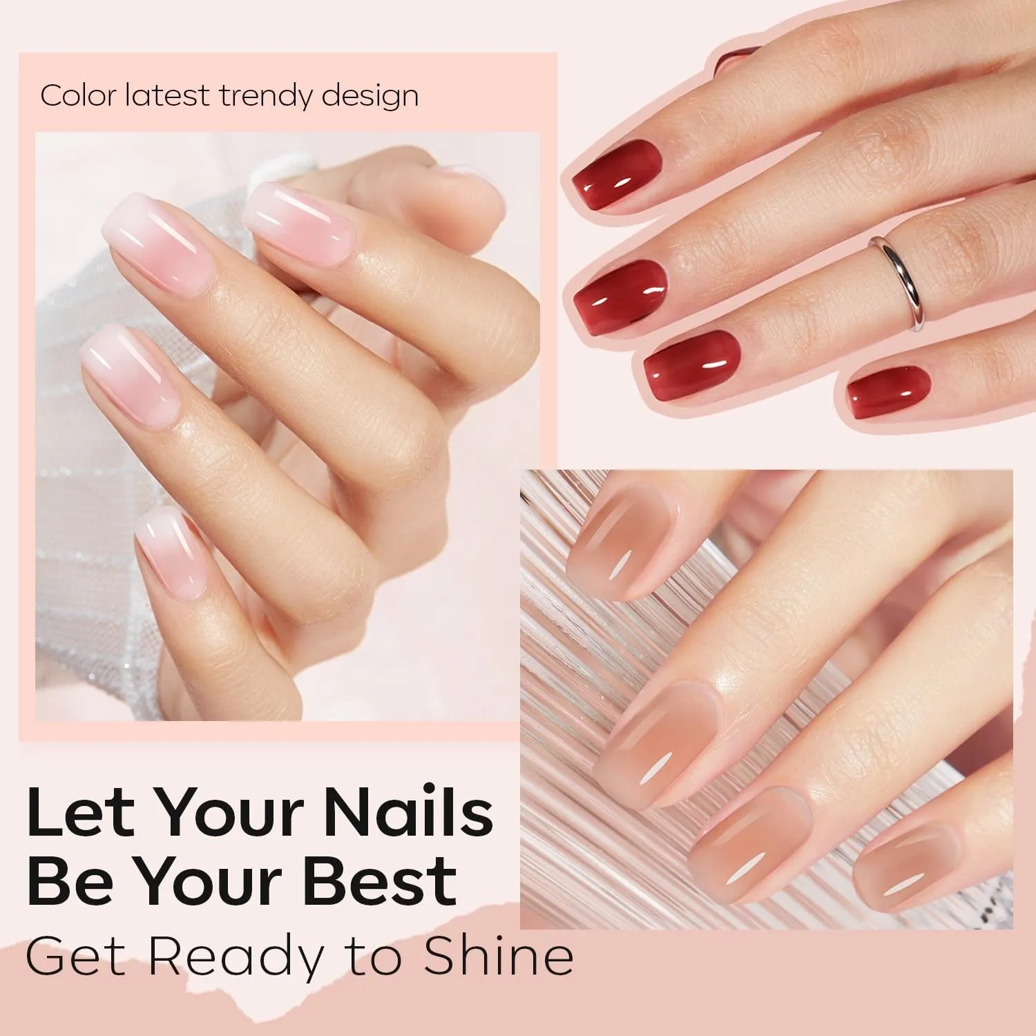 15Ml 8-In-One Nail Ridge Filler Strengthener with 6 Colors Jelly Nail Polish Set
