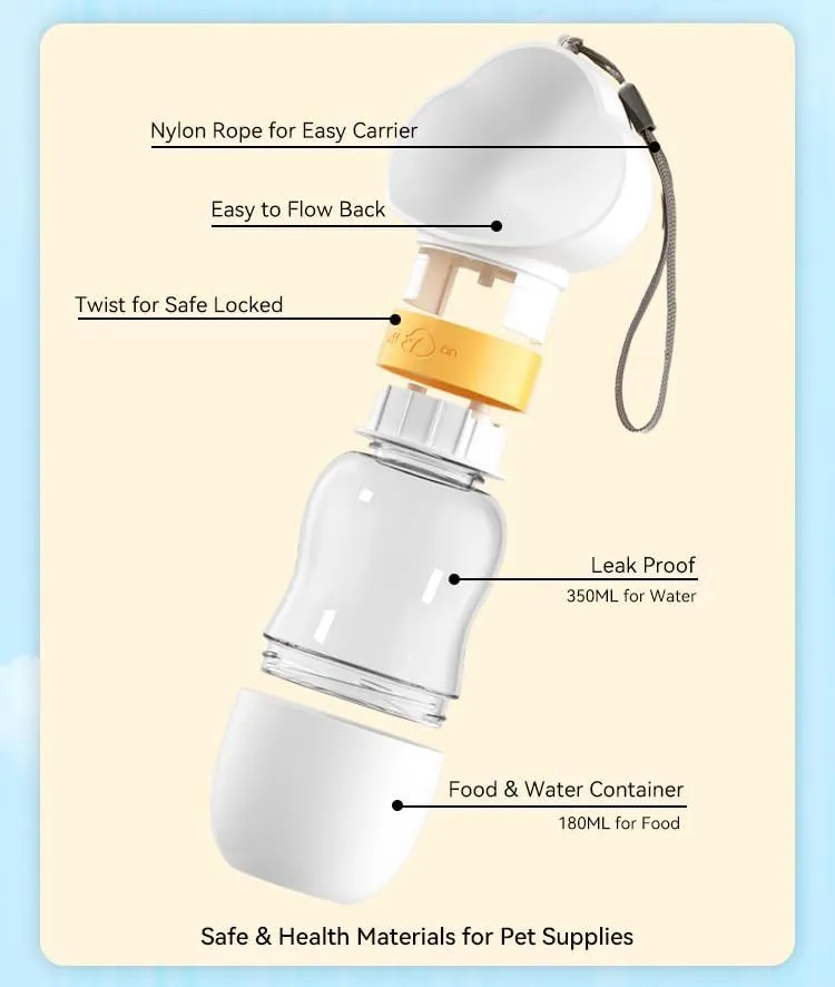 2 1 Portable Dog Water Bottle With Food Bowl Small Pet Food Container With Leak-Proof LidSuitable For Dogs And Cats 350ml Bottle 200ml Dog Dispenser For Hike Travel