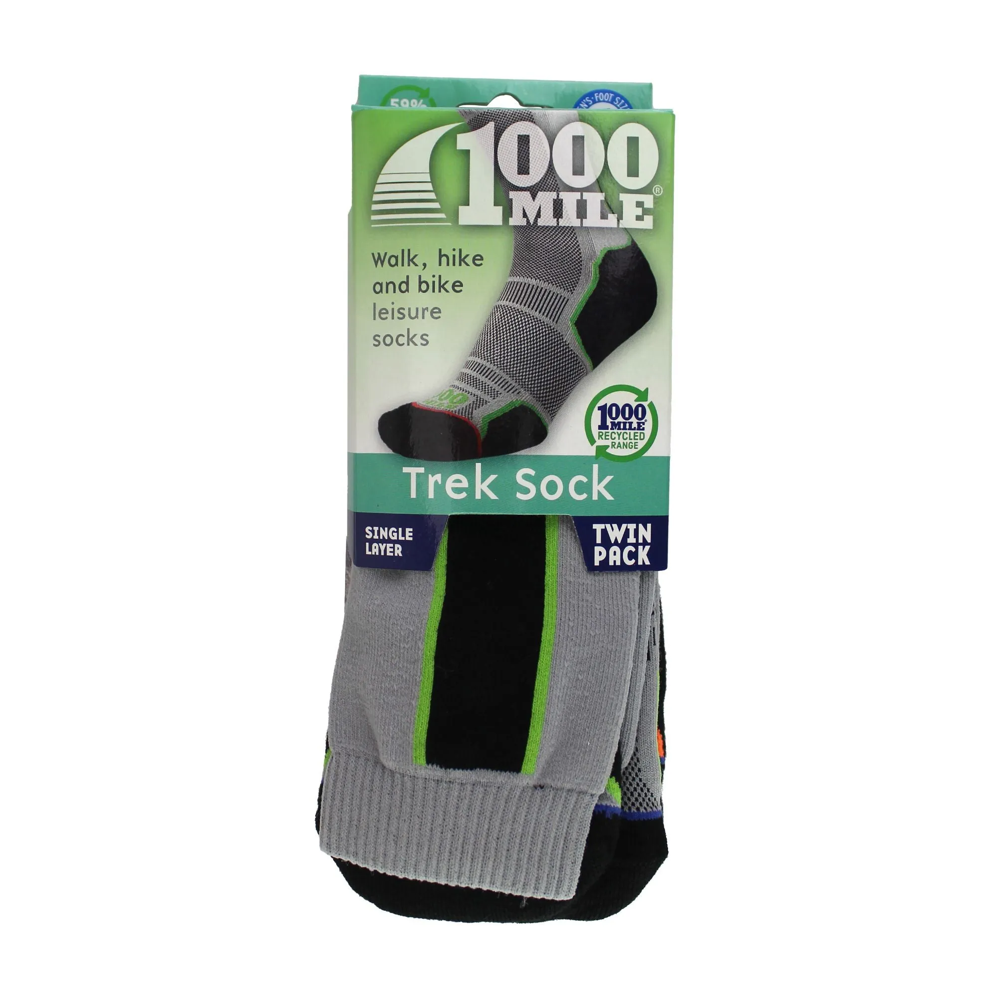 2 Pack Mens Trek Repreve Single Layer Socks