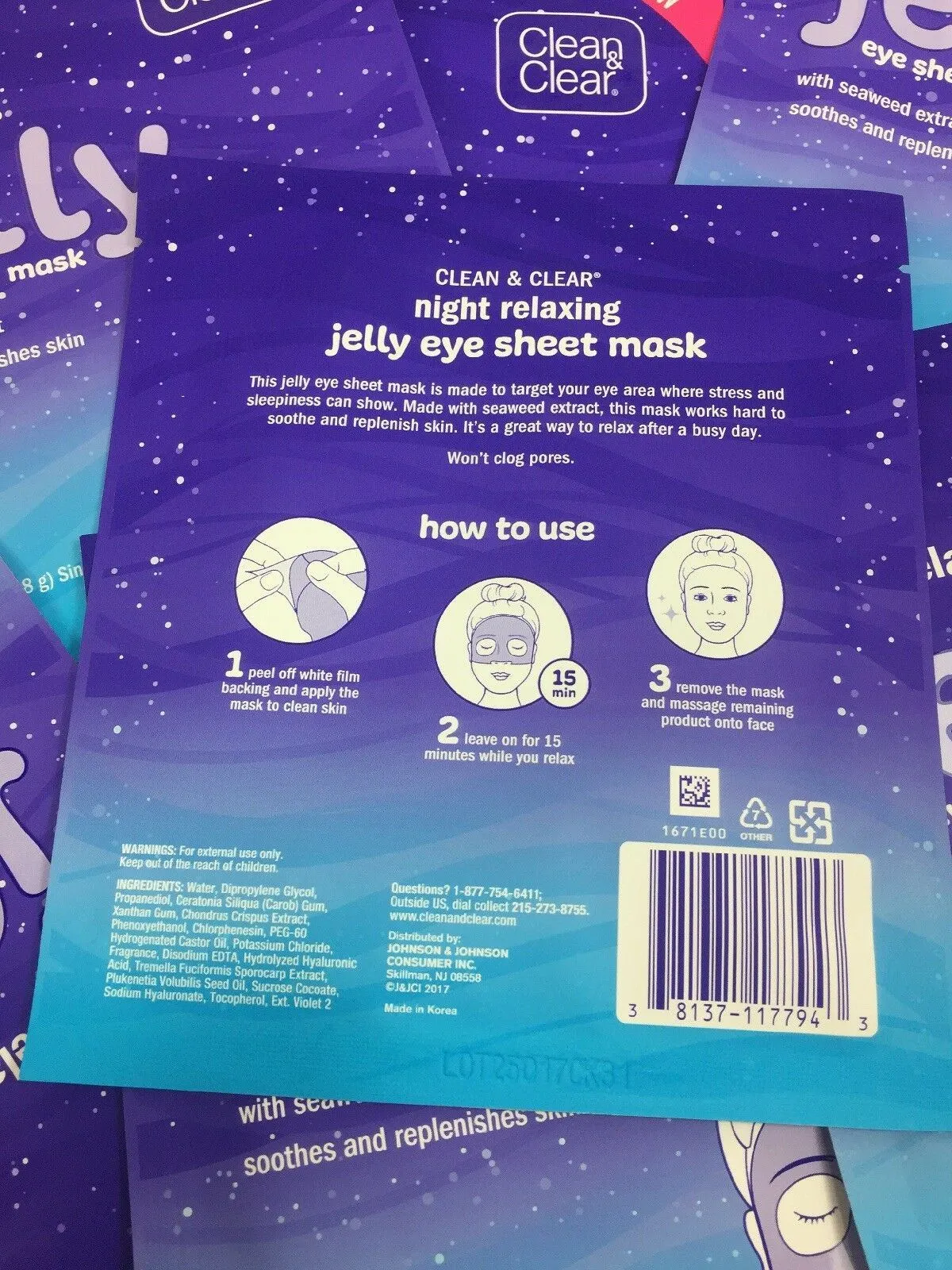 (23) clean & Clear Night Relaxing Jelly Eye Sheet Mask Seaweed Soothing FRESH!