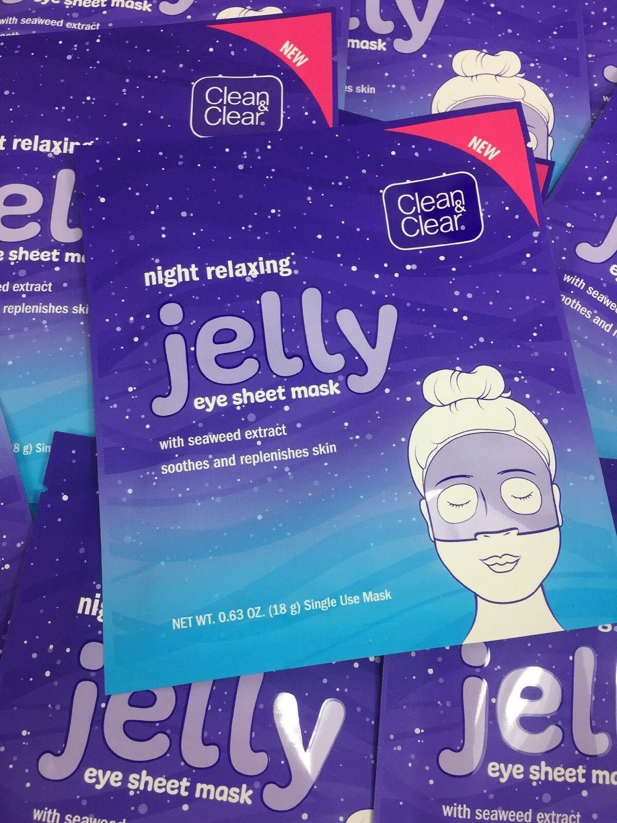 (23) clean & Clear Night Relaxing Jelly Eye Sheet Mask Seaweed Soothing FRESH!