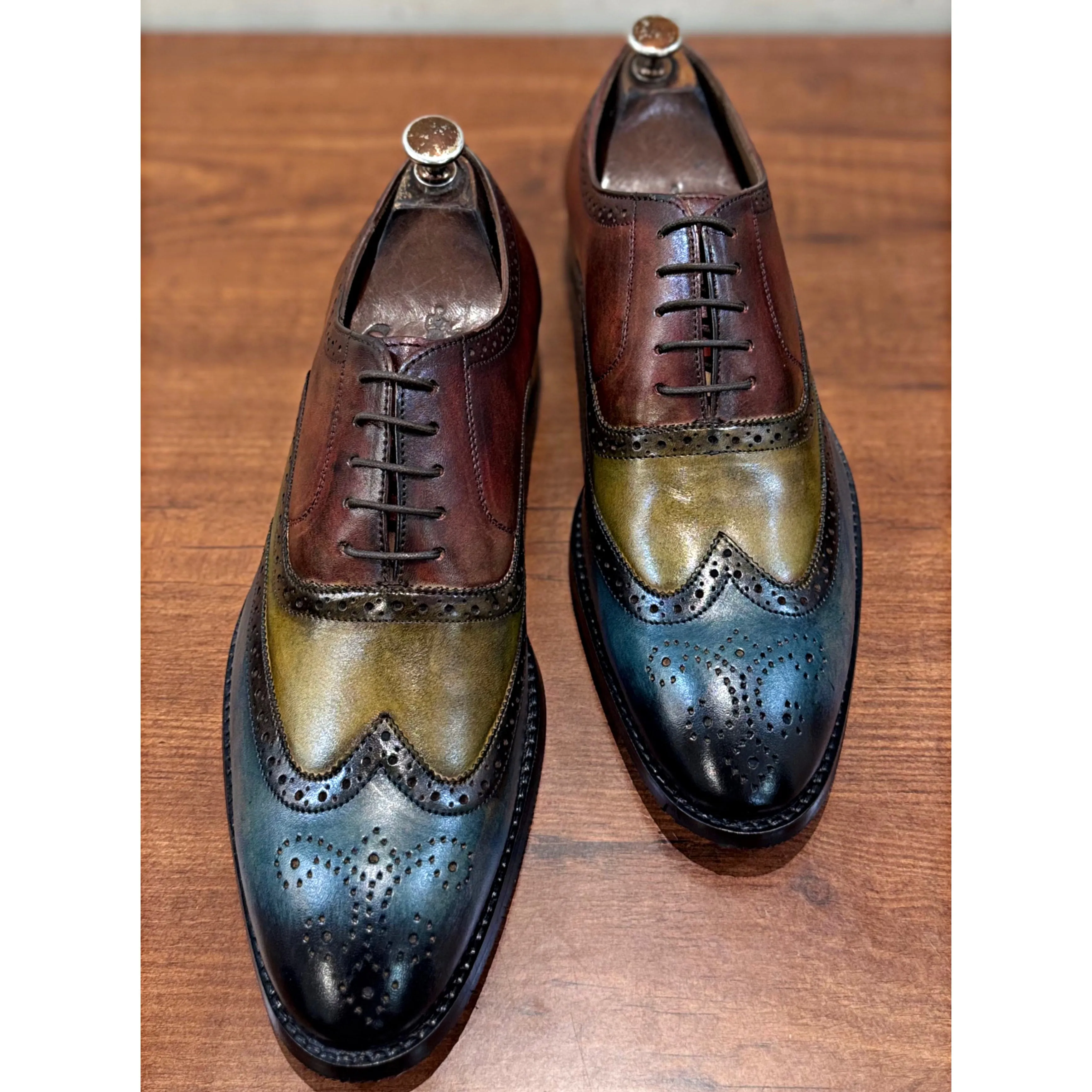 3 Color Wingtip Oxfords Hand Patina