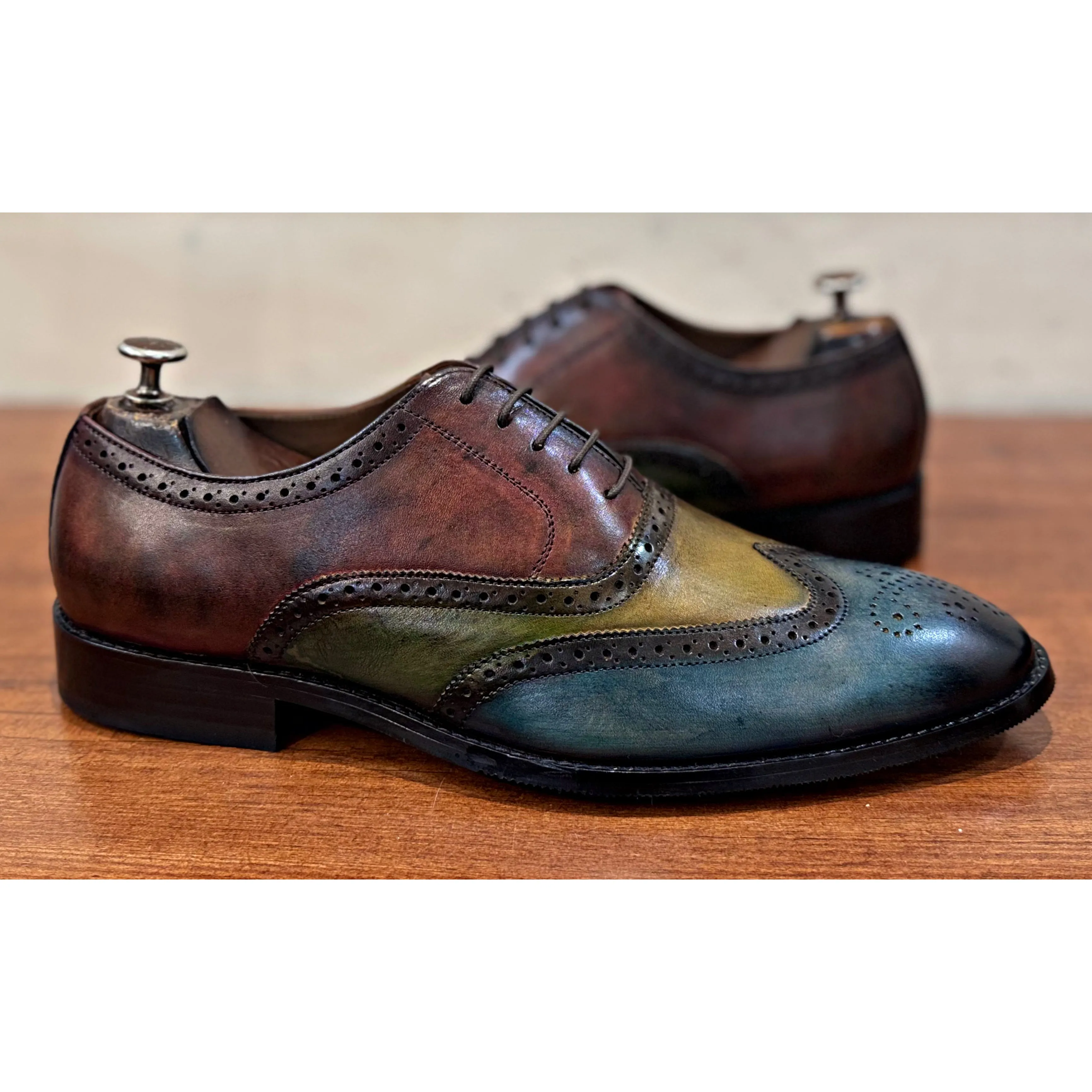 3 Color Wingtip Oxfords Hand Patina