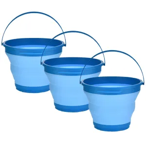 3x 7L Foldable Collapsible Silicone Bucket for Home/Hiking/Camping/Fishing -Blue