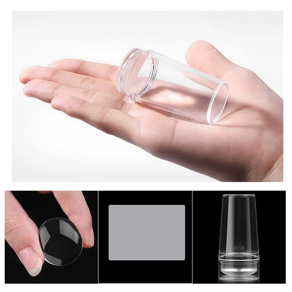 4 in 1 Nail Art Stamper Set, 1 Pcs Nail Art Stamper with 2 Pcs Silicone Heads and 1 Scraper Manicure Nail Art Tool with Scraper for DIY Nail Decor