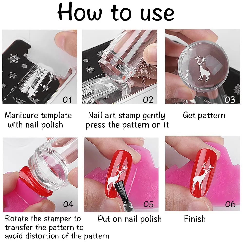 4 in 1 Nail Art Stamper Set, 1 Pcs Nail Art Stamper with 2 Pcs Silicone Heads and 1 Scraper Manicure Nail Art Tool with Scraper for DIY Nail Decor