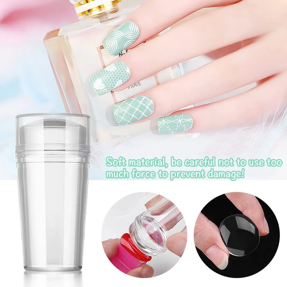 4 in 1 Nail Art Stamper Set, 1 Pcs Nail Art Stamper with 2 Pcs Silicone Heads and 1 Scraper Manicure Nail Art Tool with Scraper for DIY Nail Decor