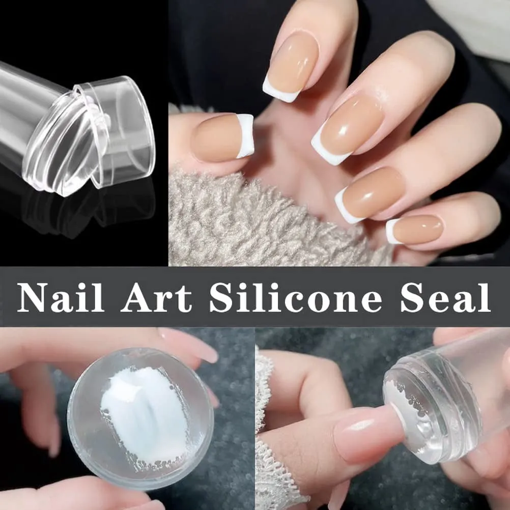 4 in 1 Nail Art Stamper Set, 1 Pcs Nail Art Stamper with 2 Pcs Silicone Heads and 1 Scraper Manicure Nail Art Tool with Scraper for DIY Nail Decor