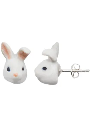 And Mary Cute Bunny Head Stud Earrings White