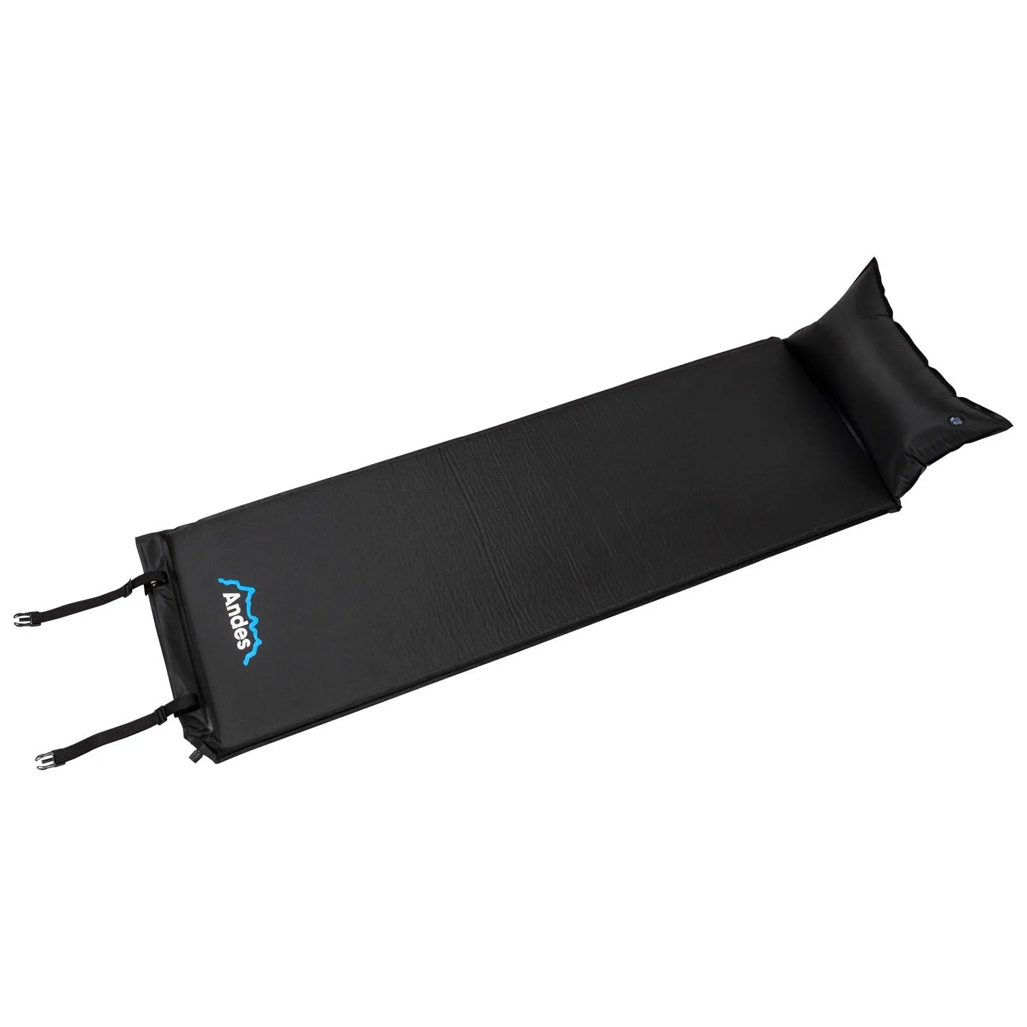 Andes Self Inflating Camping Travel Mat With Pillow Hiking Roll Mattress Black