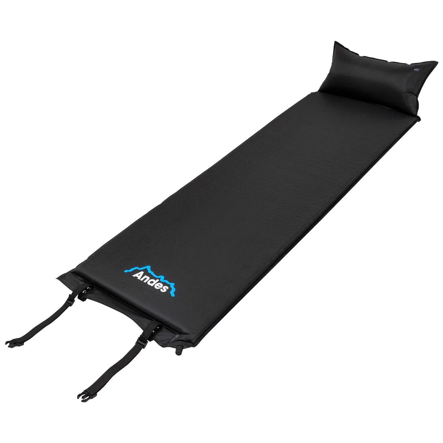 Andes Self Inflating Camping Travel Mat With Pillow Hiking Roll Mattress Black