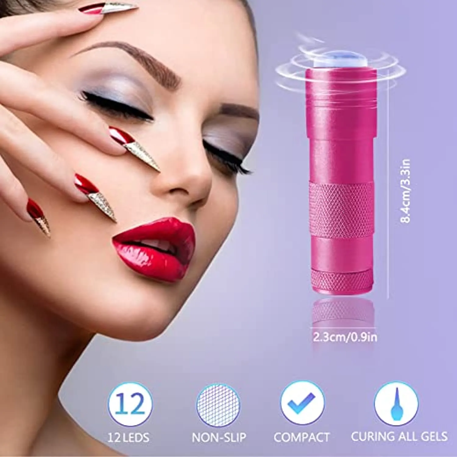 ANGNYA Mini UV LED Nail Lamp for Gel Nails,Press LED Flashlight UV Lamp with 12 LED Lights Portable Nail Dryer with Clear Jelly Silicone Nail Art Stamping Tools Quick-Drying at Home and Salons(Pink)