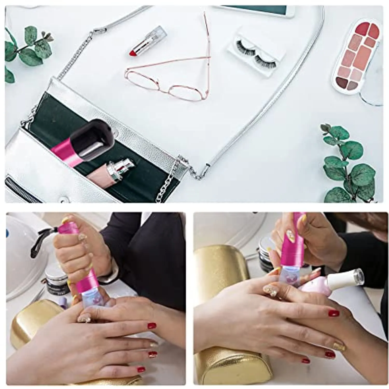 ANGNYA Mini UV LED Nail Lamp for Gel Nails,Press LED Flashlight UV Lamp with 12 LED Lights Portable Nail Dryer with Clear Jelly Silicone Nail Art Stamping Tools Quick-Drying at Home and Salons(Pink)