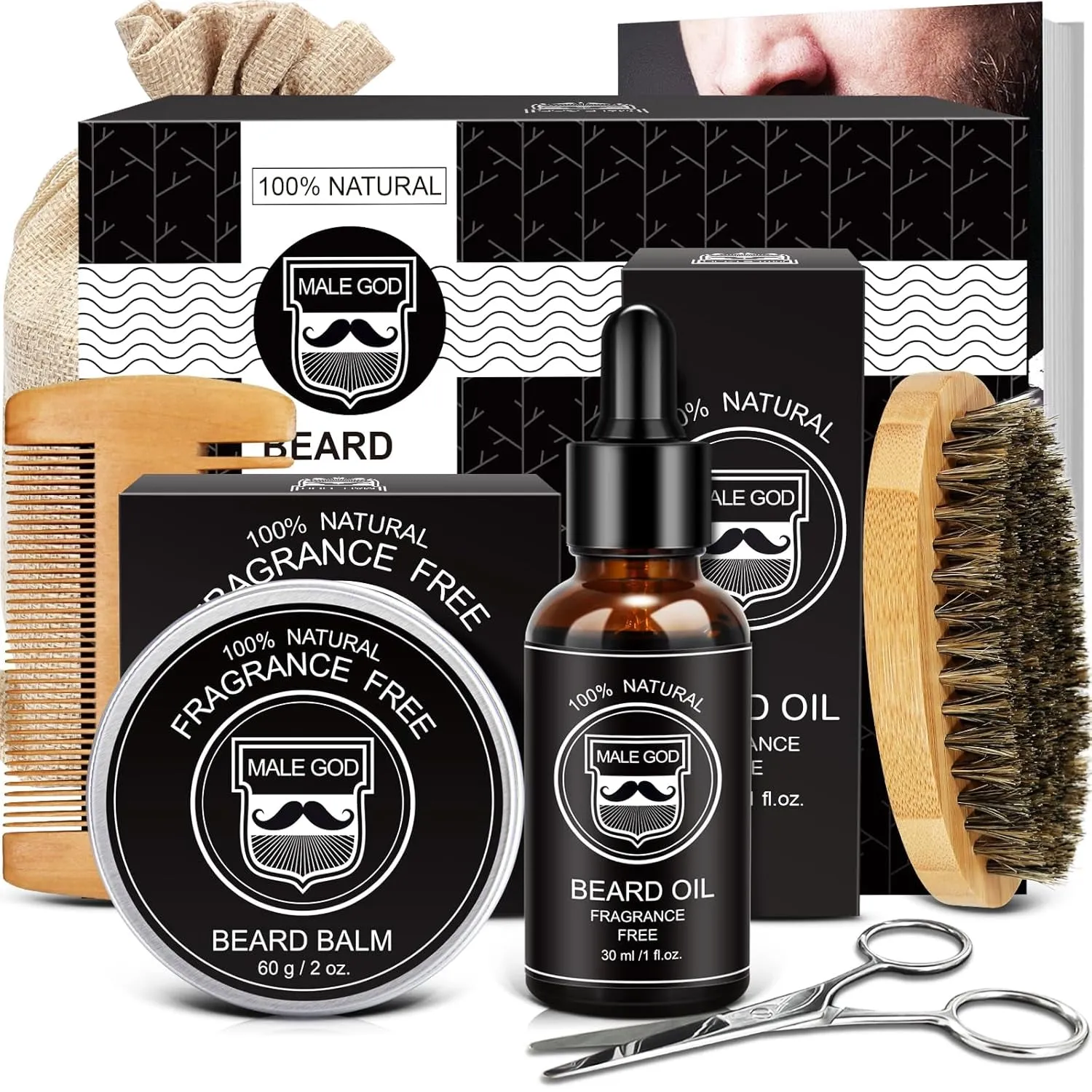 Beard Growth Kit, Beard Kit W/Beard Growth Oil, Balm, Comb, Massager for Spot/Patchy Beard, Gifts for Men Him Boyfriend Husband