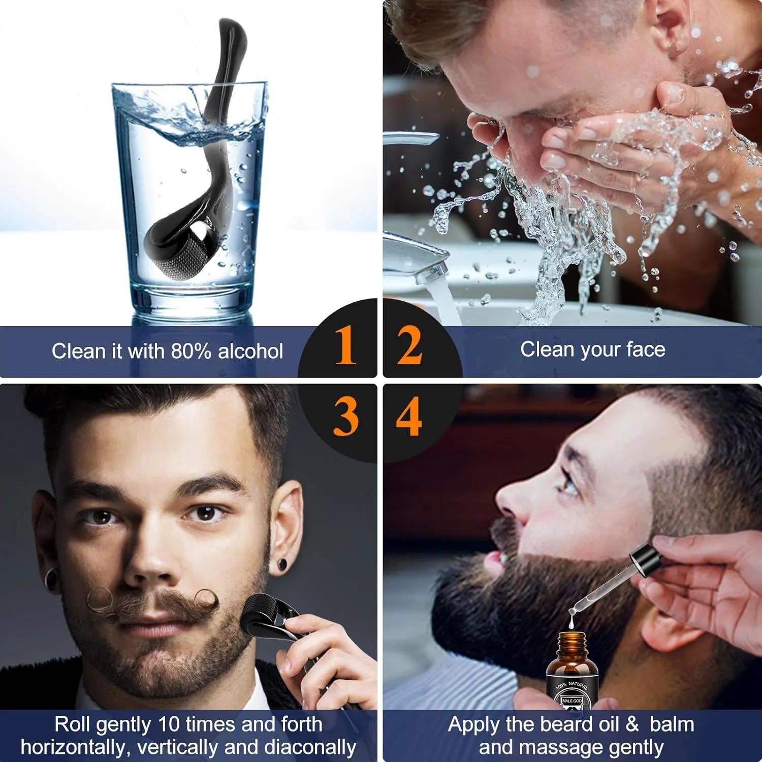 Beard Growth Kit, Beard Kit W/Beard Growth Oil, Balm, Comb, Massager for Spot/Patchy Beard, Gifts for Men Him Boyfriend Husband