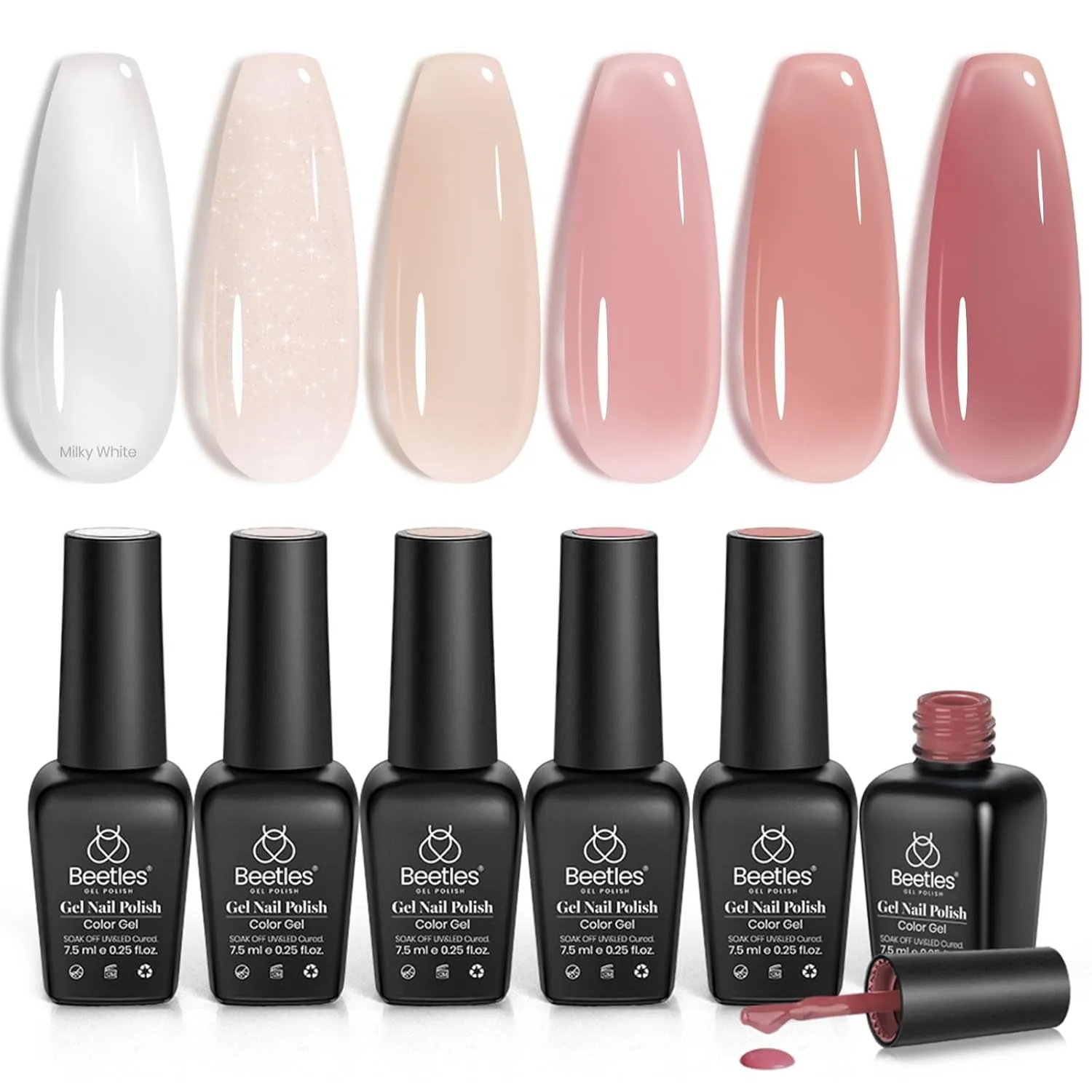 Beetles Jelly Gel Nail Polish Set 6 Colors Neutral Sheer Milky White Nude Pink Gel Polish Kit Translucent Soak off Uv Nail Gel Diy Manicure 2024 New Nail Trend Gifts for Girls Women