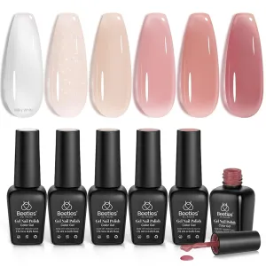 Beetles Jelly Gel Nail Polish Set 6 Colors Neutral Sheer Milky White Nude Pink Gel Polish Kit Translucent Soak off Uv Nail Gel Diy Manicure 2024 New Nail Trend Gifts for Girls Women