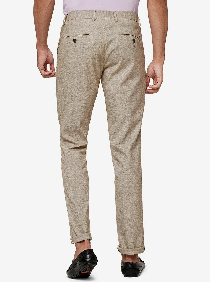 Beige Solid Uno Fit Casual Trouser | JadeBlue