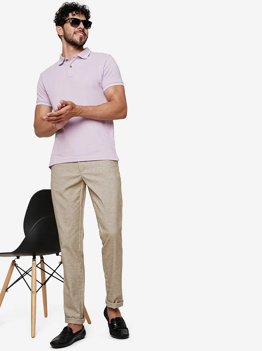Beige Solid Uno Fit Casual Trouser | JadeBlue
