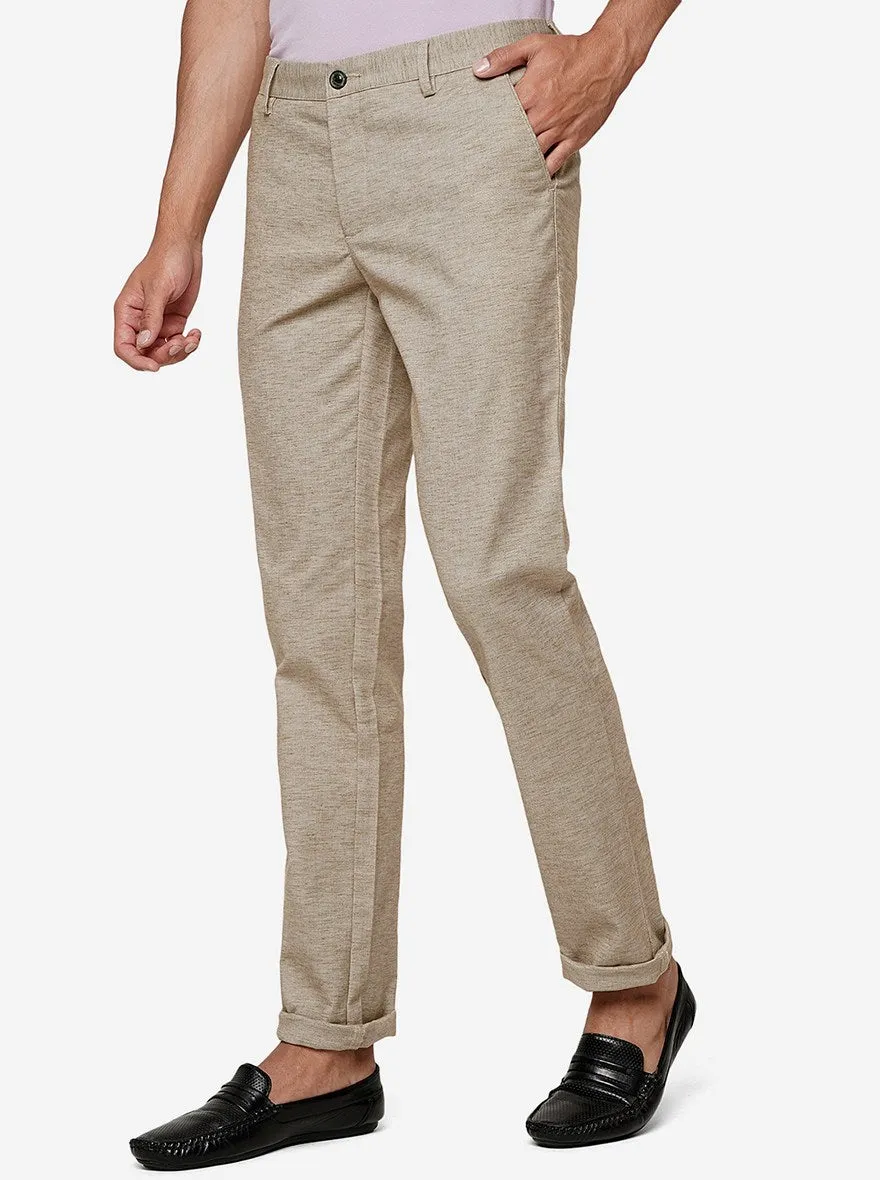 Beige Solid Uno Fit Casual Trouser | JadeBlue