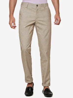 Beige Solid Uno Fit Casual Trouser | JadeBlue
