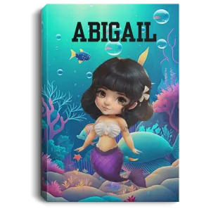 Black Hair Mermaid Personalized Canvas .75in Frame