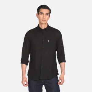 Black Linen Solid Casual Shirt