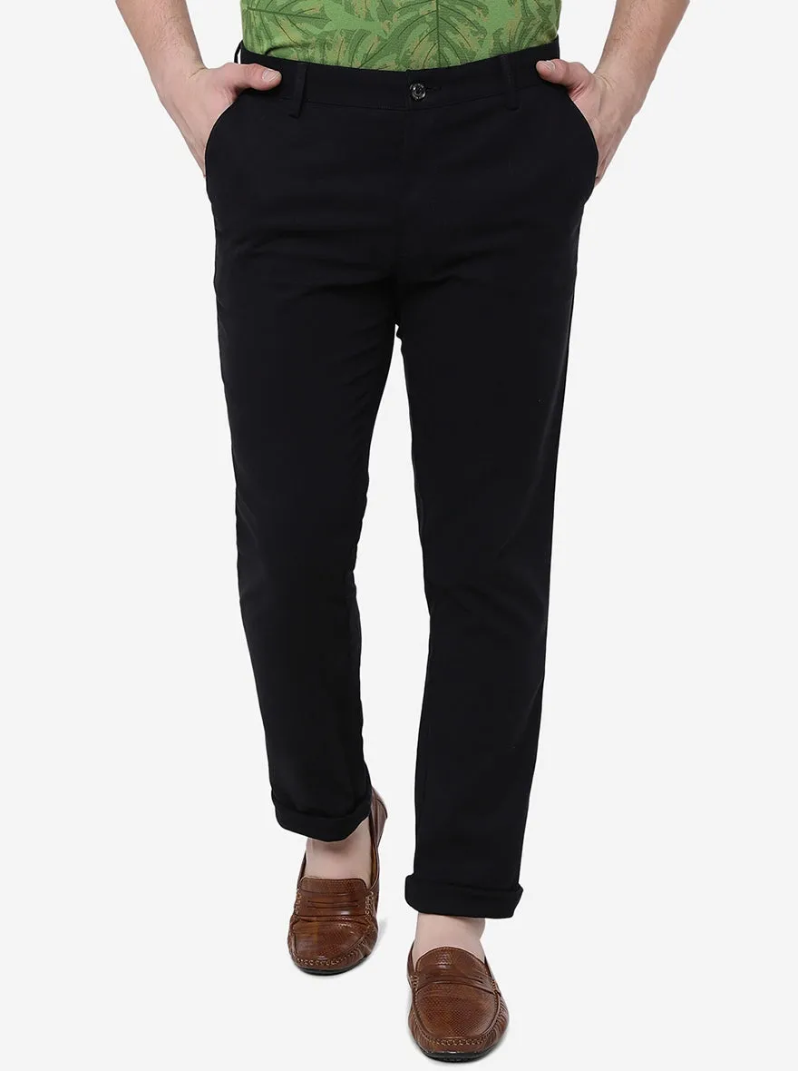 Black Solid Uno Fit Casual Trouser | JadeBlue