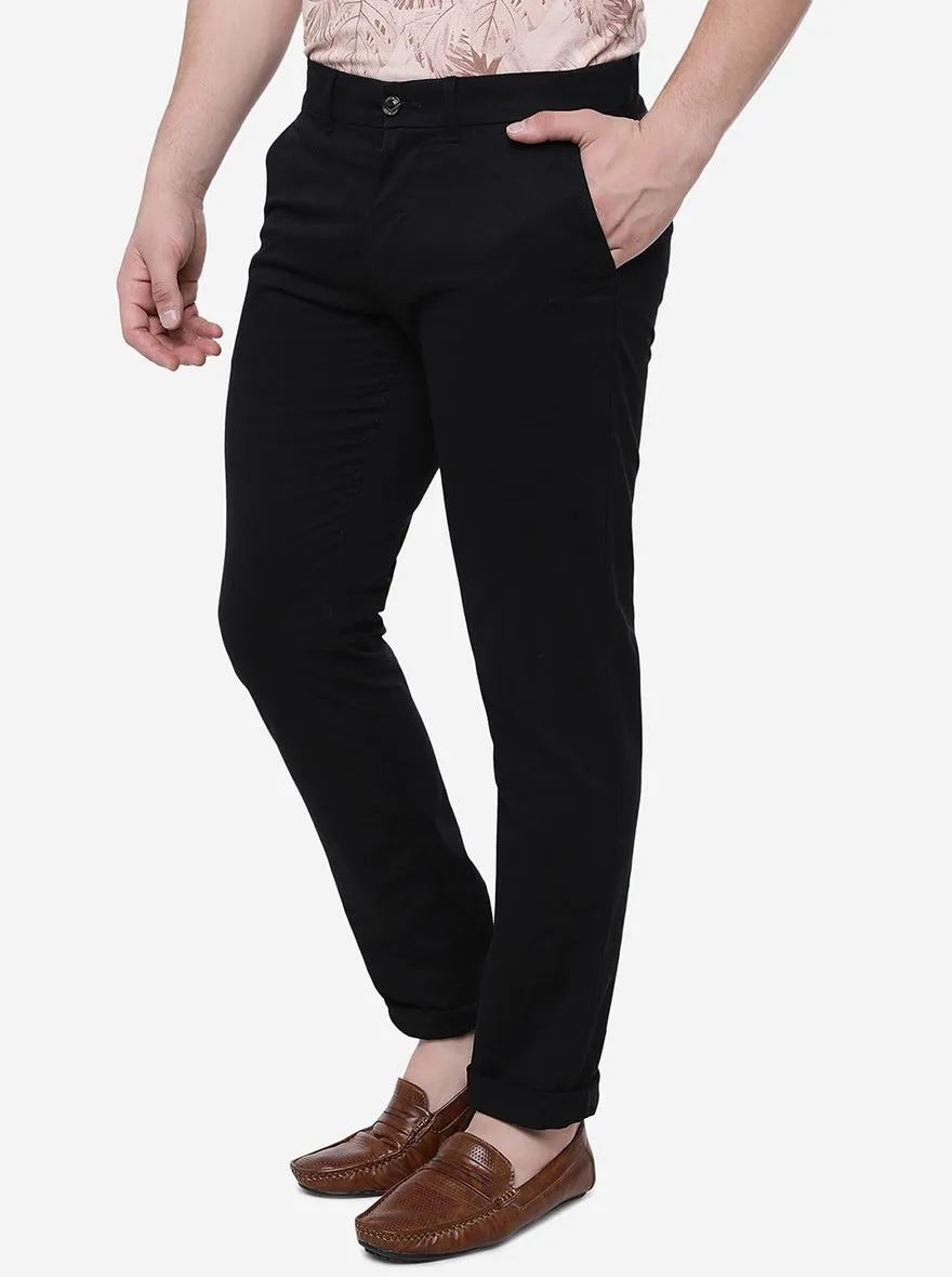 Black Solid Uno Fit Casual Trouser | JadeBlue