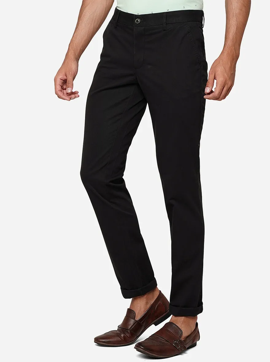 Black Solid Uno Fit Casual Trouser | JadeBlue
