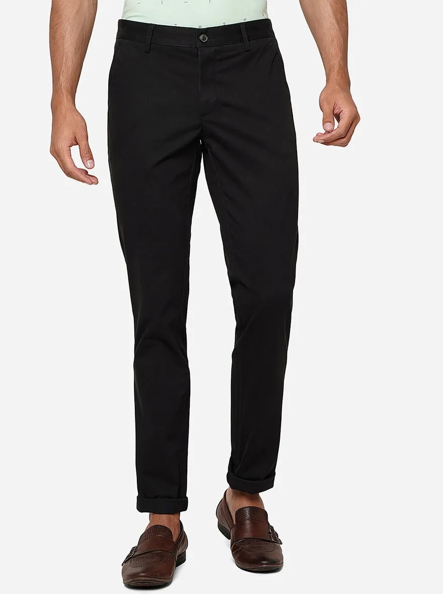 Black Solid Uno Fit Casual Trouser | JadeBlue