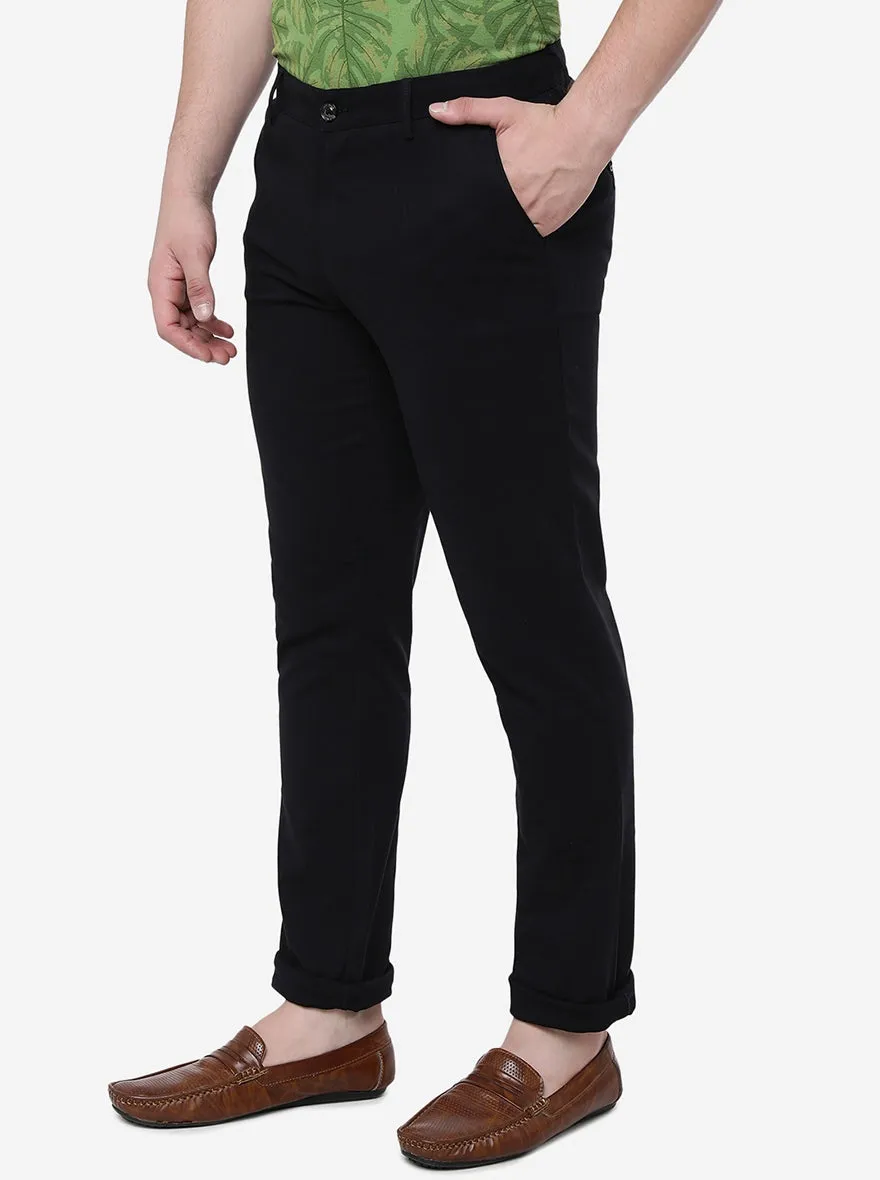 Black Solid Uno Fit Casual Trouser | JadeBlue
