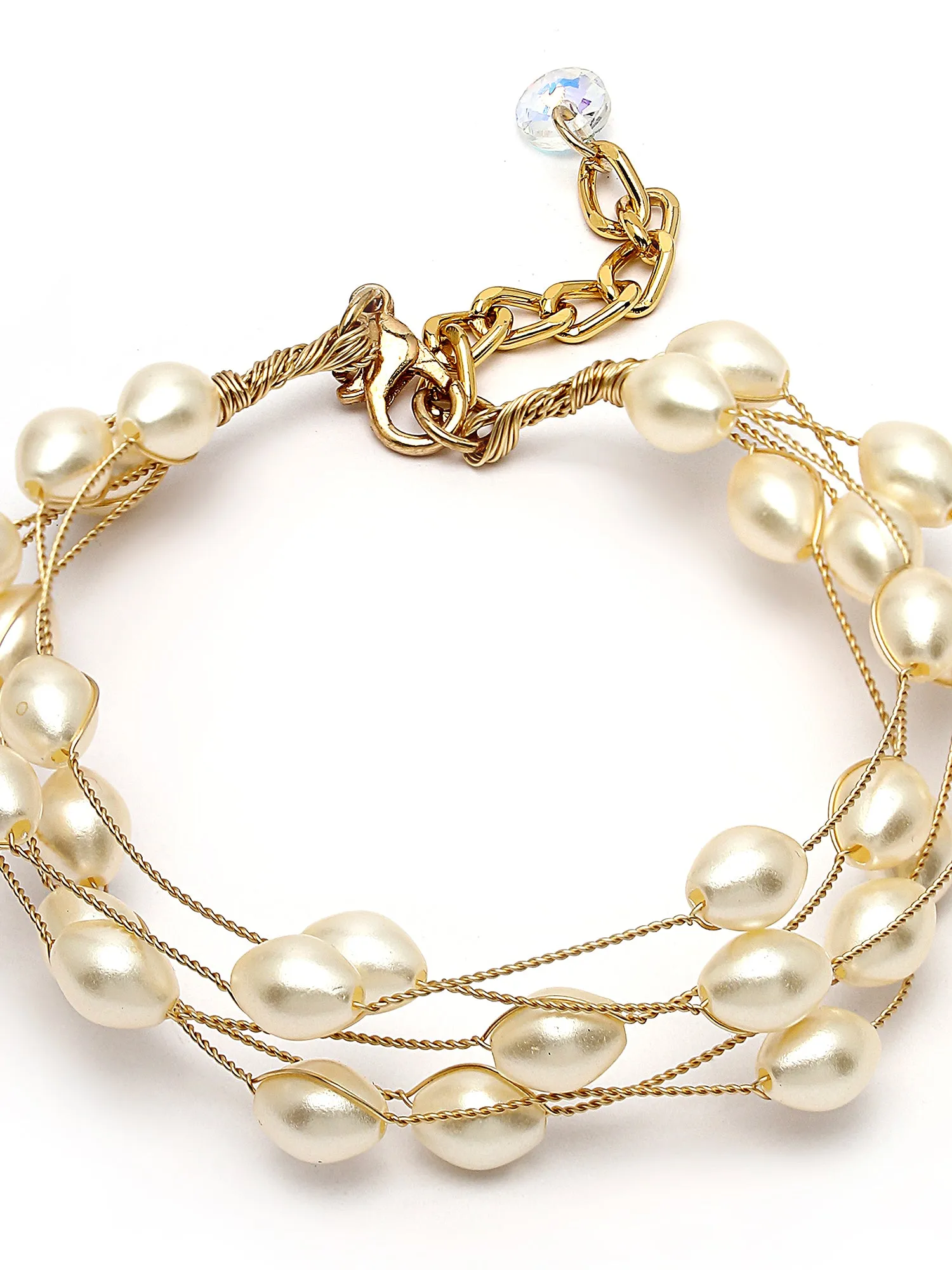Bohey by KARATCART Gold Plated Multilayer Baroque Pearl Chain Bracelet for Women