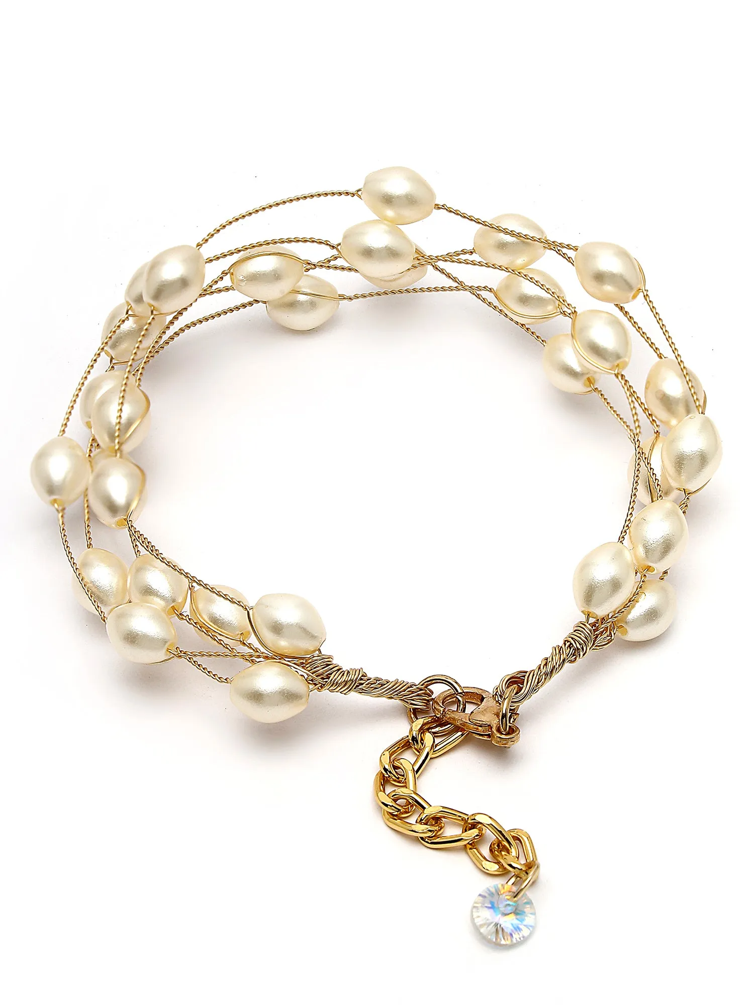 Bohey by KARATCART Gold Plated Multilayer Baroque Pearl Chain Bracelet for Women