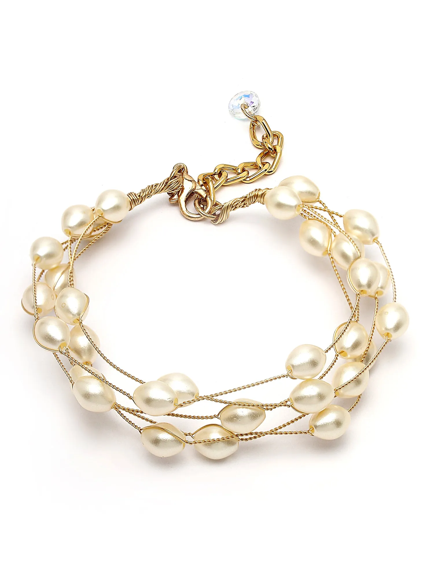 Bohey by KARATCART Gold Plated Multilayer Baroque Pearl Chain Bracelet for Women