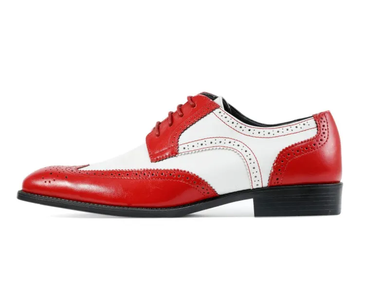 Bolano Elwyn Two Tone Derby Brogue Shoes Men’s Vegan Leather Red and White
