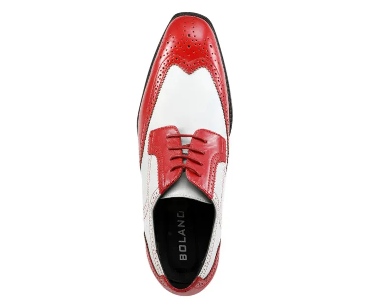 Bolano Elwyn Two Tone Derby Brogue Shoes Men’s Vegan Leather Red and White