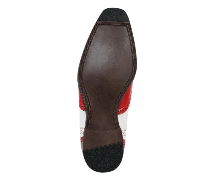 Bolano Elwyn Two Tone Derby Brogue Shoes Men’s Vegan Leather Red and White