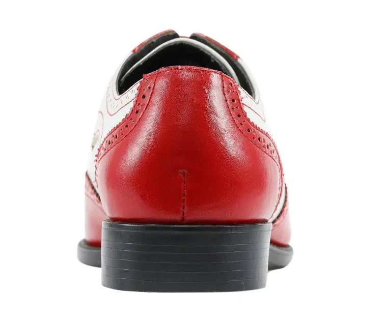 Bolano Elwyn Two Tone Derby Brogue Shoes Men’s Vegan Leather Red and White