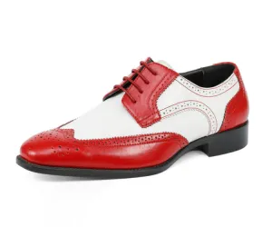 Bolano Elwyn Two Tone Derby Brogue Shoes Men’s Vegan Leather Red and White