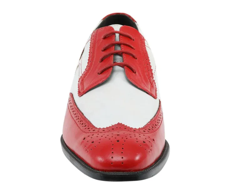 Bolano Elwyn Two Tone Derby Brogue Shoes Men’s Vegan Leather Red and White