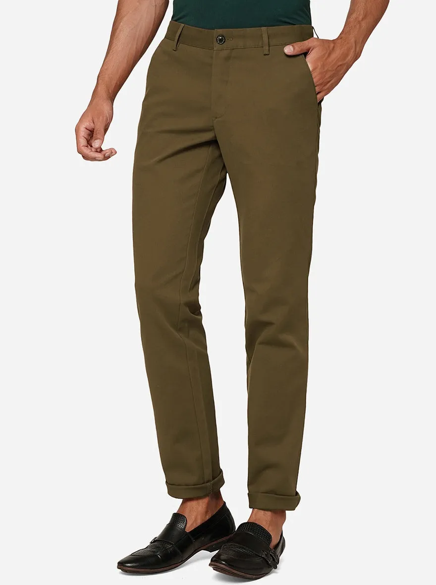 Brown Solid Uno Fit Casual Trouser | JadeBlue