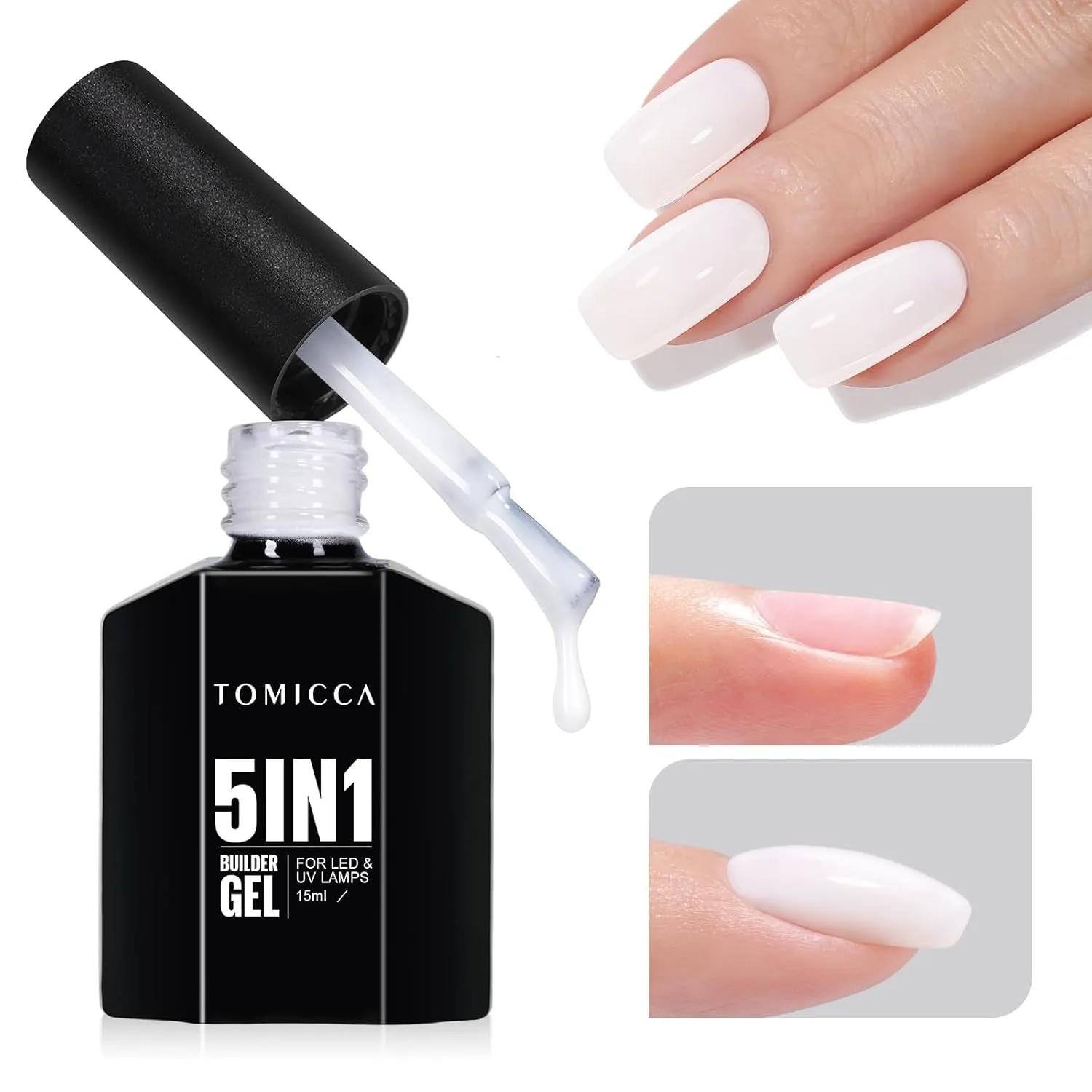 Builder Gel for Nails, 5 in 1 Clear Gel Strengthener, Hard Gel Nail Polish for Nail Thickening, Light Nude Color Nail Extension Gel for French Manicure Base Coat Needed