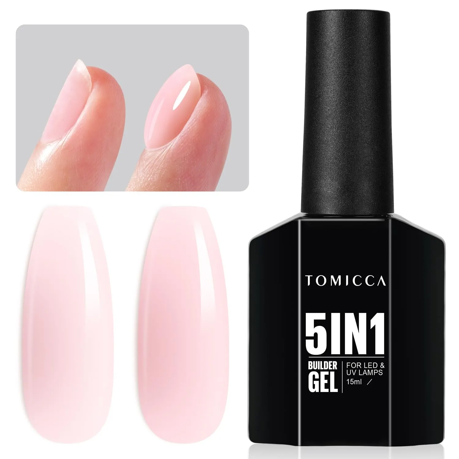 Builder Gel for Nails, 5 in 1 Clear Gel Strengthener, Hard Gel Nail Polish for Nail Thickening, Light Nude Color Nail Extension Gel for French Manicure Base Coat Needed