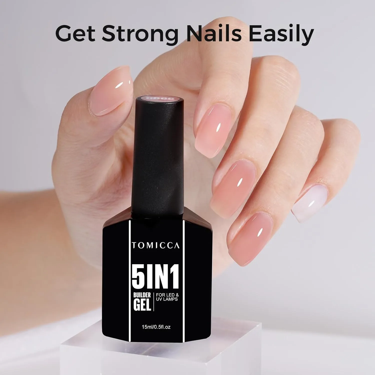 Builder Gel for Nails, 5 in 1 Clear Gel Strengthener, Hard Gel Nail Polish for Nail Thickening, Light Nude Color Nail Extension Gel for French Manicure Base Coat Needed