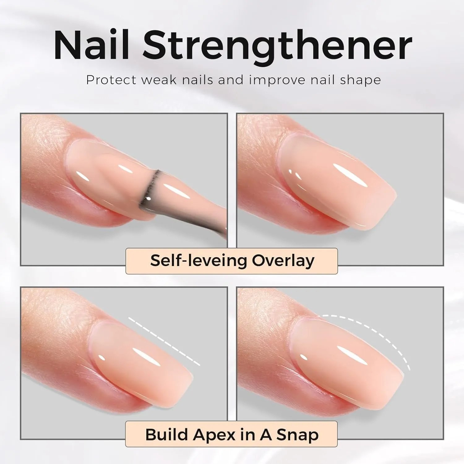 Builder Gel for Nails, 5 in 1 Clear Gel Strengthener, Hard Gel Nail Polish for Nail Thickening, Light Nude Color Nail Extension Gel for French Manicure Base Coat Needed