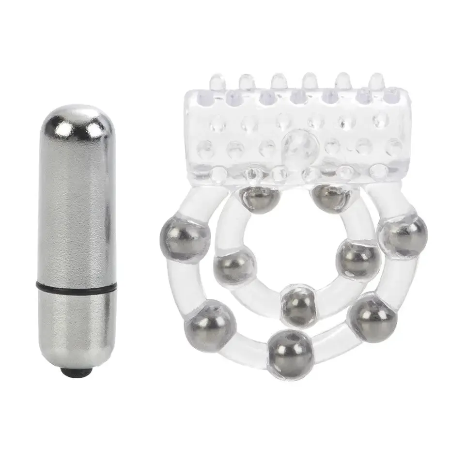California Exotic Clear Jelly Vibrating Cock Ring with 10 Stroker Beads