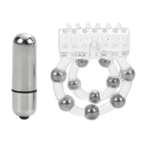 California Exotic Clear Jelly Vibrating Cock Ring with 10 Stroker Beads