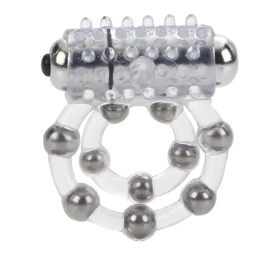 California Exotic Clear Jelly Vibrating Cock Ring with 10 Stroker Beads